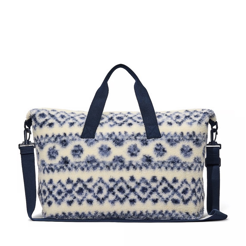 Pink Victoria’s Secret fair isle Sherpa weekender bag